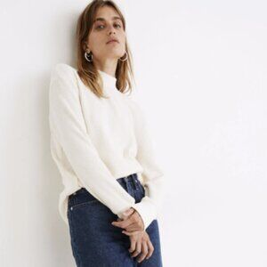 Madewell Mock Neck Waffle Sweatshirt Tee XL Antique Cream